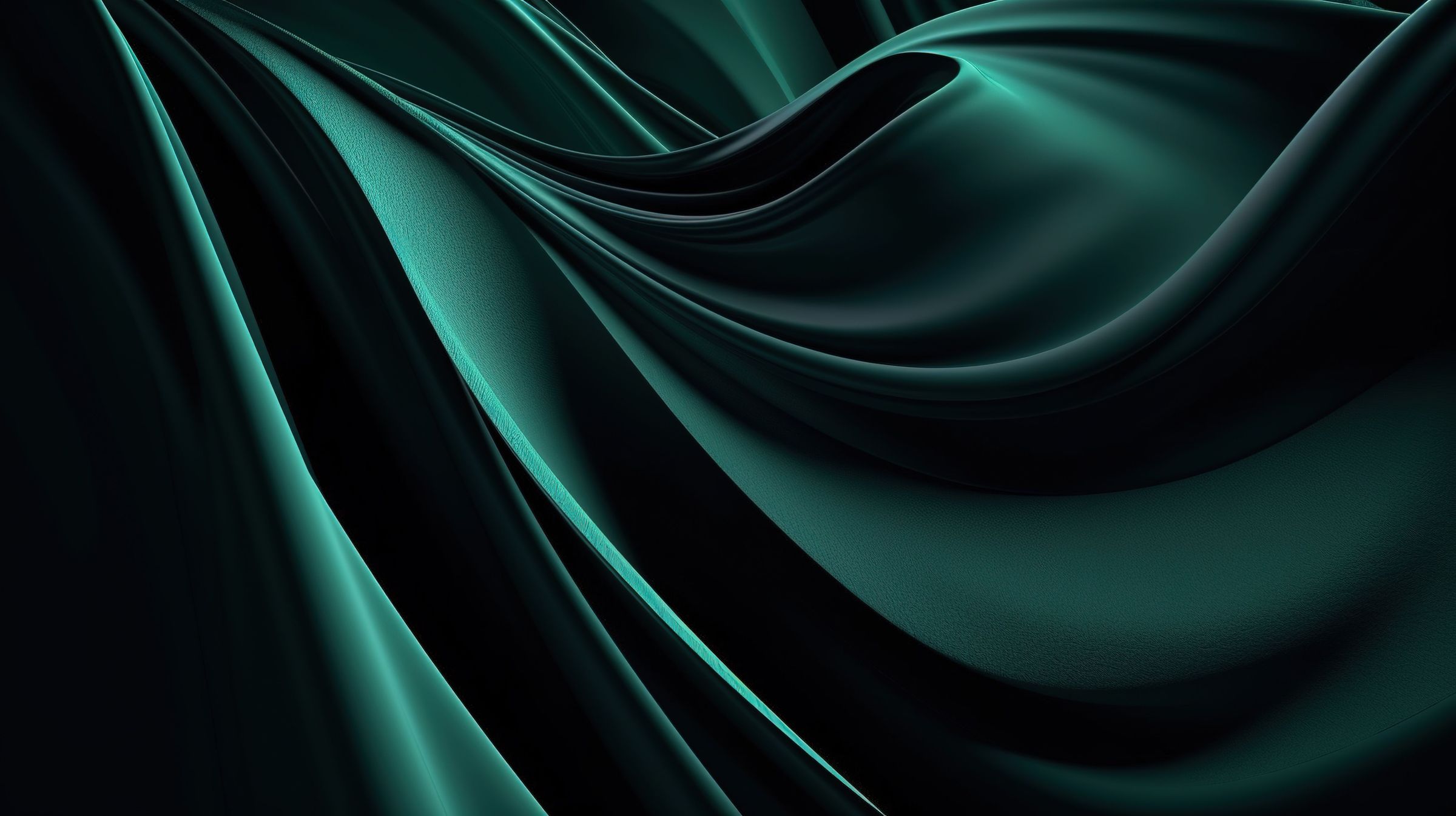 Dark green silk in long waves
