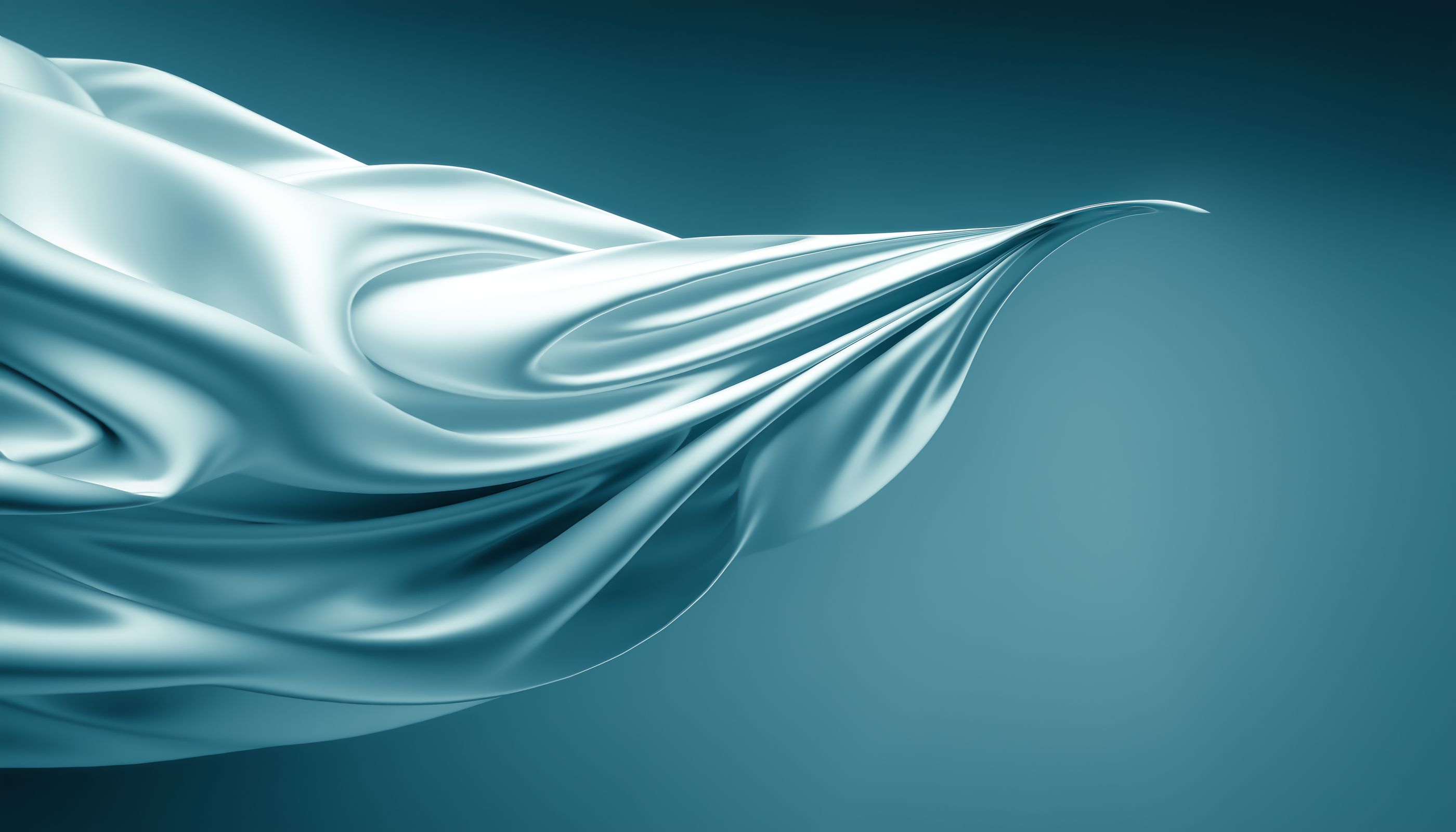 Pale silk sweeping across a deep teal background